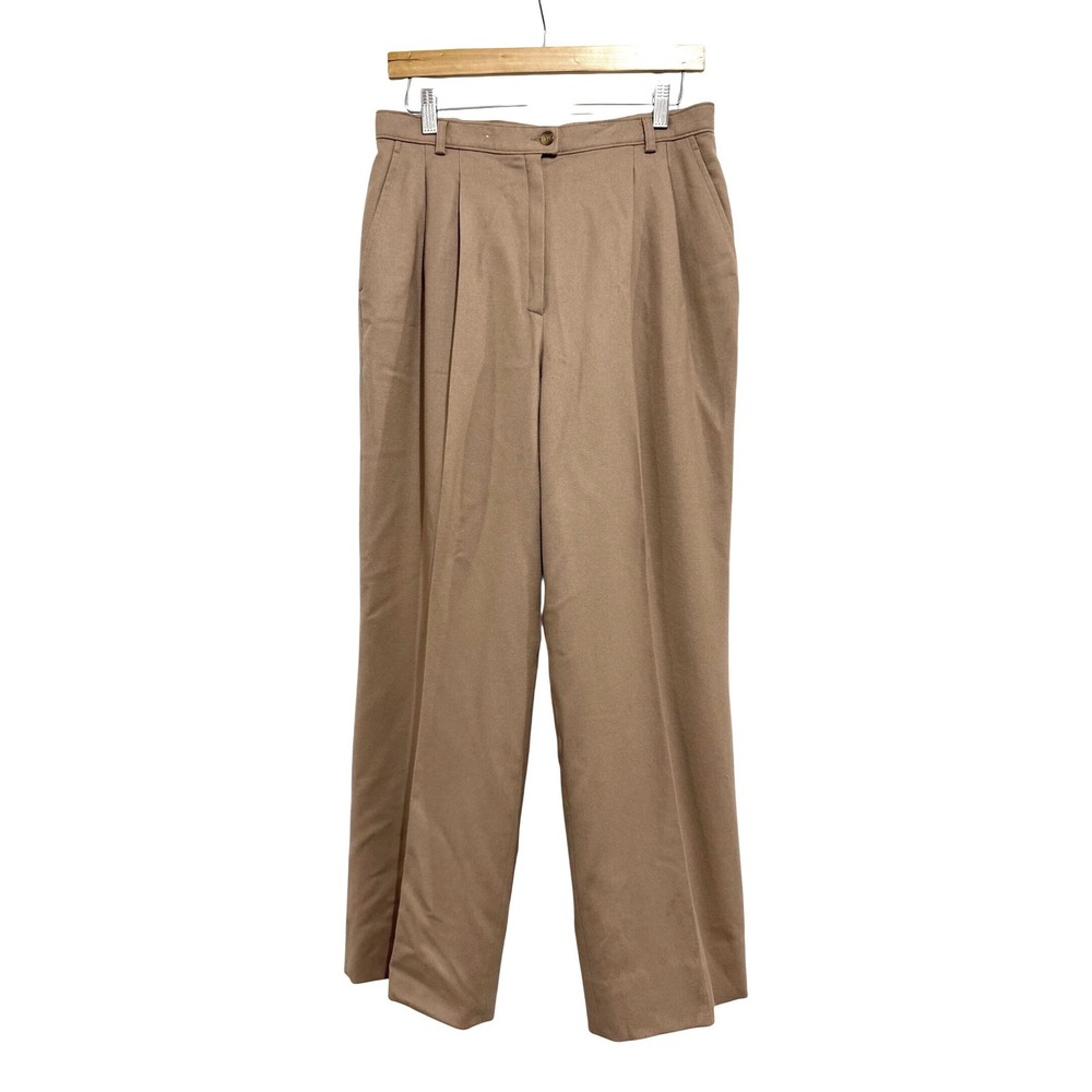 Vintage Pendleton Womens Camel Tan 100% Virgin Wool Pleated Trousers Size 14 USA